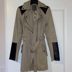 Pea Coat Jacket With Leather Detailing